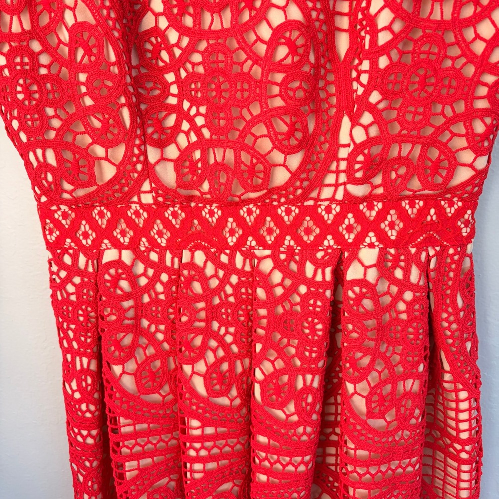 Anthropologie HD in Paris Dress Dress Women's 8 Coral Red Crochet Lace - Picture 4 of 14